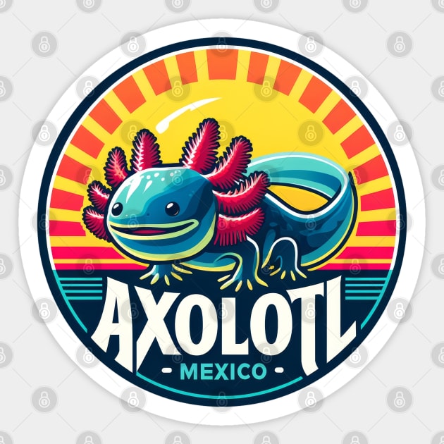 cute Axolotl Mexico at Retro Vintage Sunshine Sticker by POD24